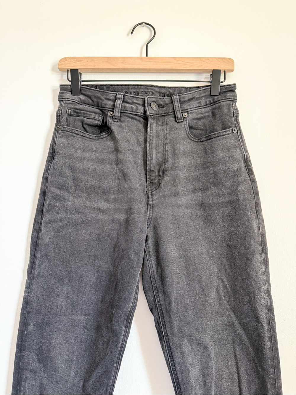 American Eagle Mom Jeans Black High Rise Stretch Denim Size 6 - Picture 7 of 8